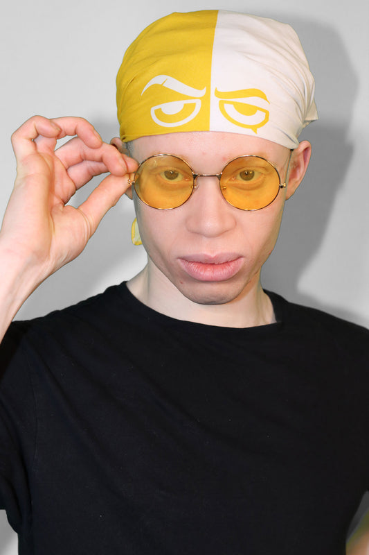 Model wearing yellow bandana